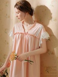 Women's Sleepwear Cotton Embroidered French Nightgown For Women Summer Short Sleeve Sweet Girls Princess Loose Vintage Pyjamas