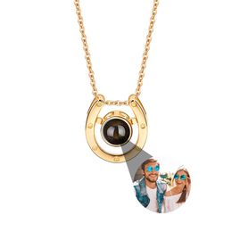 Necklaces A horseshoe shaped projection necklace with customizable photos Valentine's Day Gift Photo Custom Projection Necklace Simple Hea