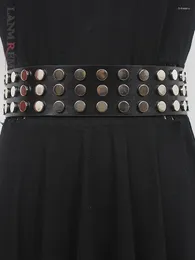 Belts LANMREM Women's Wide Belt Fashion Cool Rivet Decoration Punk Black Vintage Y2K Style All-match 2024 Spring 2DA1055