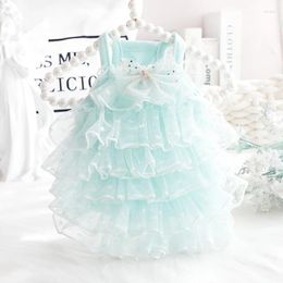 Dog Apparel Pink Green Colors Pet Cake Dresses For Summer Thin Clothes Lace Design Wedding Dress Small Shop