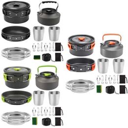 Camp Kitchen Camping Cookware Portable Pot Pan Cup Teaport Set Folding Outdoor Cooking Set Hiking Picnic Tableware Tool Travel Equipment Drop YQ240123