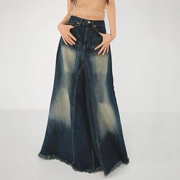 Skirts 2024 Spring Women's Fashion Vintage Washed Colour Crashed Fringe Hem Skirt Casual Versatile High Waist Slim Jean
