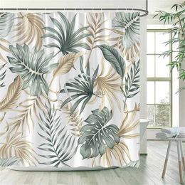 Shower Curtains Tropical Plants Floral Shower Curtains Beige Green Leaves Flowers Nordic Decor Bathroom Polyester Fabric Bath Curtain Sets