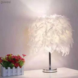 Desk Lamps New LED Nordic Simple And Stylish Feather Table Lamp Warm Light Tree Feather Lampshade Wedding Bedroom Dinner Party Home Decor YQ240123
