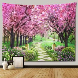 Tapestries Cherry Blossom Decorative Wall Tapestry Home Decor Bedroom Landscape Large Fabric Hanging Decoration MuralsL240123