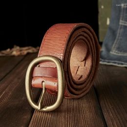 Belts Handmade Knitted Top Layer Cowhide Jeans Belt For Men Vintage Copper Pin Buckle Cowskin Strap Retro Genuine Leather