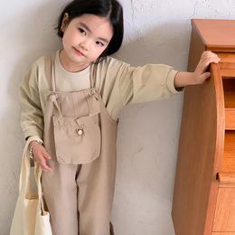 Trousers Children Clothing Korean Style 2024 Spring Summer Fashionable Girl Baby Cute Suspenders Khaki Pants Casual Hoodie