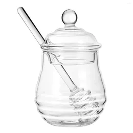 Dinnerware Sets WINOMO 300ml Glass Honey Pot Clear Jam Jar Set With Dipper And Lid For Home Kitchen Use