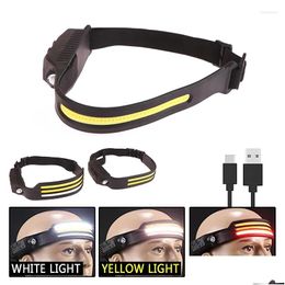 Headlamps Super Bright Waterproof Headlamp Head Led Light Sensor Headlight Usb Rechargeable Torch Front Cob Drop Delivery Sports Outdo Dhgou