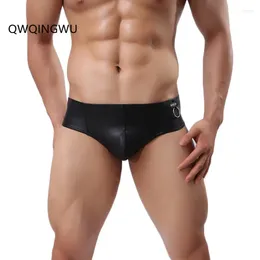 Underpants Sexy Gay Underwear Men Briefs Faux Leather T-panties Low Waist Shorts Homme U Convex Pouch Calzoncillos Brief