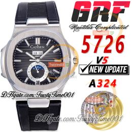 GRF V5 Automatic Square Watches For Men With Annual Calendar, Moon Phase Grey Dial, Stick Markers, Steel Case, And Rubber Strap SS Super E