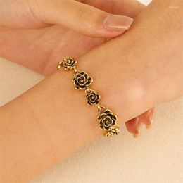 Link Bracelets Vintage Rose Bracelet Female Ins Style European And American Design Sense Alloy Flower Temperament Hand Jewellery