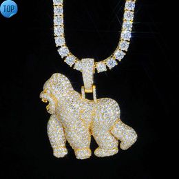 DE VVS Moissanite Chic Fashion Fine Jewellery Iced out Striking Bling 925 Sterling Silver Gorilla Pendant Chain Necklace