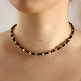 Pendant Necklaces 2022 New Simple Handmade Black White Beads Choker Necklaces For Women Bohemian Gold Colour Heart Strand Necklace Beach Jewellery