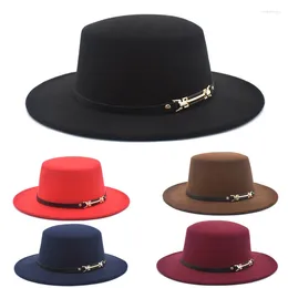 Berets Fedora Hats Felt Hat With Belt Around Women Men Vintage Trilby Caps Wool Warm Jazz Flat Top Chapeau Black Panaman