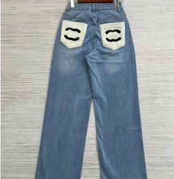 Calças de grife das mulheres jeans canal bordado calças jeans luxo fino ajuste jeans moda casual perna reta calças jeans