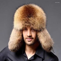 Berets Men's Autumn And Winter Faux Fur Lei Feng Hat With Thickened For Warmth Ear Protection Outdoor Skiing Trips