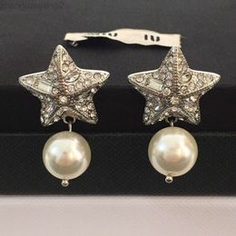 Designer Miui Miui Earring Miao's New Five Pointed Star Pearl Earrings with Diamond Star Earrings