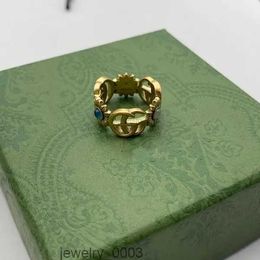 Designer Ring Golden Flower Pattern Love Luxury Rings Blue Diamond Fashion Womens Jewellery Men Shining G Letter With Box 89RI