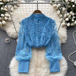 Women's Blouses French Retro Style High-end Puff Sleeve Shirt For Women In Autumn Mesh Embroidery Design Light Luxury Ladylike Top