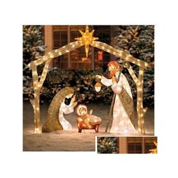 Christmas Decorations Tinsel Nativity Scene Warm White Yard Plane Painting For Easter Outdoor Garden Home Event Decoration Drop Deli Dhntx