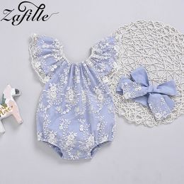 ZAFILLE Off Shoulder Lace Girls Baby's Rompers and Hat borns Infant Bodysuit For Girls Clothes Summer Toddler Baby Onesies 240119