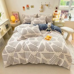 Bedding Sets Thick Winter Velvet Duvet Cover Set Warm Milk Kawaii Double Sided Microfiber Bed Linen