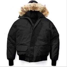 Parkas canda goose jacket Men Bomber Down Jacket Real Wolf Fur Hooded Canvas Pockets Warm Thick Outwear Designer Women Ruff Winter Coat a3