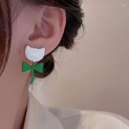 Dangle Earrings VSnow Hyperbole White Rose Flower Enamel Earings For Women Statement Green Plant Matte Jewellery Accessories