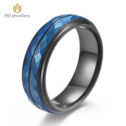 Bands PSJ Fashion Jewelry 6MM Wedding Band Original Black Grooved Blue Hammered Tungsten Carbide Rings for Men