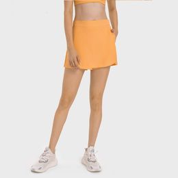 Shorts Align Skirts Solid Lemon Yoga Colour Fiess Skort Women Sport Short Skirt Training Jogging Quick Dry Fake Twopiece Tennis Dress LL Lu