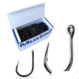 Fishing Hooks 20Pcs Mustad 10827 Sea Hoodlum 4X Live Bait Hook Black Nickel Circle Jig Head Heavy Saltwater Hamecons Fish 240119 Drop Dhda7