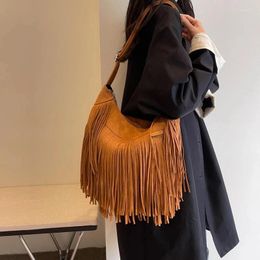 Evening Bags Vintage Style Women Suede Tassels Design Handbag Satchel Underarm Bag For Woman Purse Crossbody Shoulder Dinner