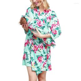 Blankets Loose Maternity Suit Flower Print V-Neck Elbow Sleeve Robe With Waist Belt For Pregnant Women Baby Swaddle Blanket Headband