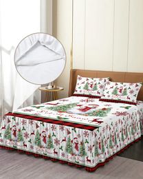 Bed Skirt Christmas Snowman Snowflake Elk Elastic Fitted Bedspread With Pillowcases Mattress Cover Bedding Set Sheet