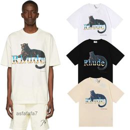 Rhude Leopard Print T-shirts Men Women High Quality 100% Cotton Shirts Summer Tops Fast Shipping Qfac DA8W