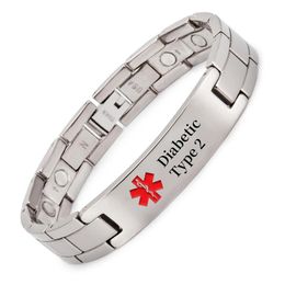 Bracelets Wollet Titanium Medical Alert Bracelet for Men ID Bangle Personalised 22CM/13MM (Diabetic Type 2)