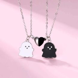 Pendant Necklaces Luoluo baby 2Pcs/set Cartoon Ghost Heart Pendant Chain Best Friends Necklace BFF Friendship Jewellery Gift for Kids