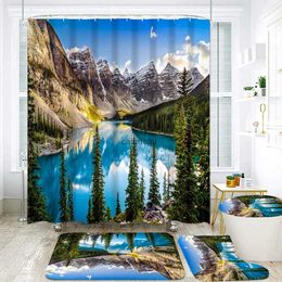 Shower Curtains Home Decor Bathing Natural Scenery Fabric Shower Curtain Set with Toilet Covers Bath Mats Bathroom Non-slip Rug Carpet