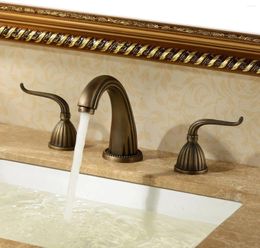 Bathroom Sink Faucets Good Quality Antique Brass Widespread Waterfall Faucet 2 Handle 3 Hole Lavatory 8-16 Inch Basin Mixer Tap