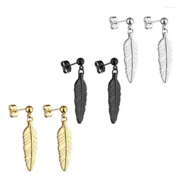 Stud Earrings 1 Pair Special Punk Vintage Leaf Drop For Women Men Jewelry Accessories Stainless Steel Feather Earring Brincos