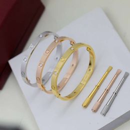 womens Jewellery designer bangles for women silver plated v-gold non tarnish bracelet with screwdriver 6mm wide 4 CZ diamond mens bracelet fine gift for girl with box