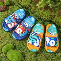 Slipper Children's Slippers Cartoon Boy Dinosaur Hot Transfer Flip-flops PVC Step On Poo Feeling Children's Shoes T240123