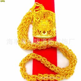 Necklaces thick Plated 100% Real Gold 24k 999 dragon necklace men's Jewellery domineering 999 999 to attract wealth head pendant Jewellery