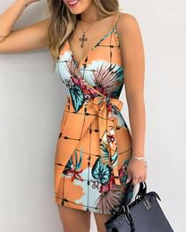 Casual Dresses Summer Cottagecore Women Spaghetti Strap Backless Mini Dress 2024 Vintage Print Boho Sexy Bodycon Vestidos Beachwear