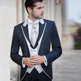 Men's Suits Business Leisure Suit Green Red Gray Navy Blue Wine Jacket Vest Pants 3-Piece Set Slim Fit Wedding Tuxedo For Men