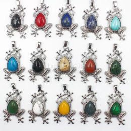 Natural Stone Frog Style Pendants Amethyst Opal Pink Crystal Pendant Charms For Jewellery Making Necklaces