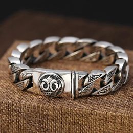 Bangles S925 Silver Locomotive Latch Horsetail Woven Bracelet 18/20/22CM Cuban Link Chain Men's Retro Handmade Bracelet Party Gift