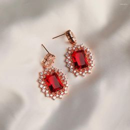 Stud Earrings WPB S925 Sterling Silver Vintage Zircon Red Baguette Women Sparkling High Carbon Diamonds Luxury Jewellery