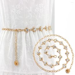 Belts Fashion Casual Elegant Dress Crystal Waist Band Metal Chain Belt Thin Skinny Waistband Rhinestones Slim Cummerbands